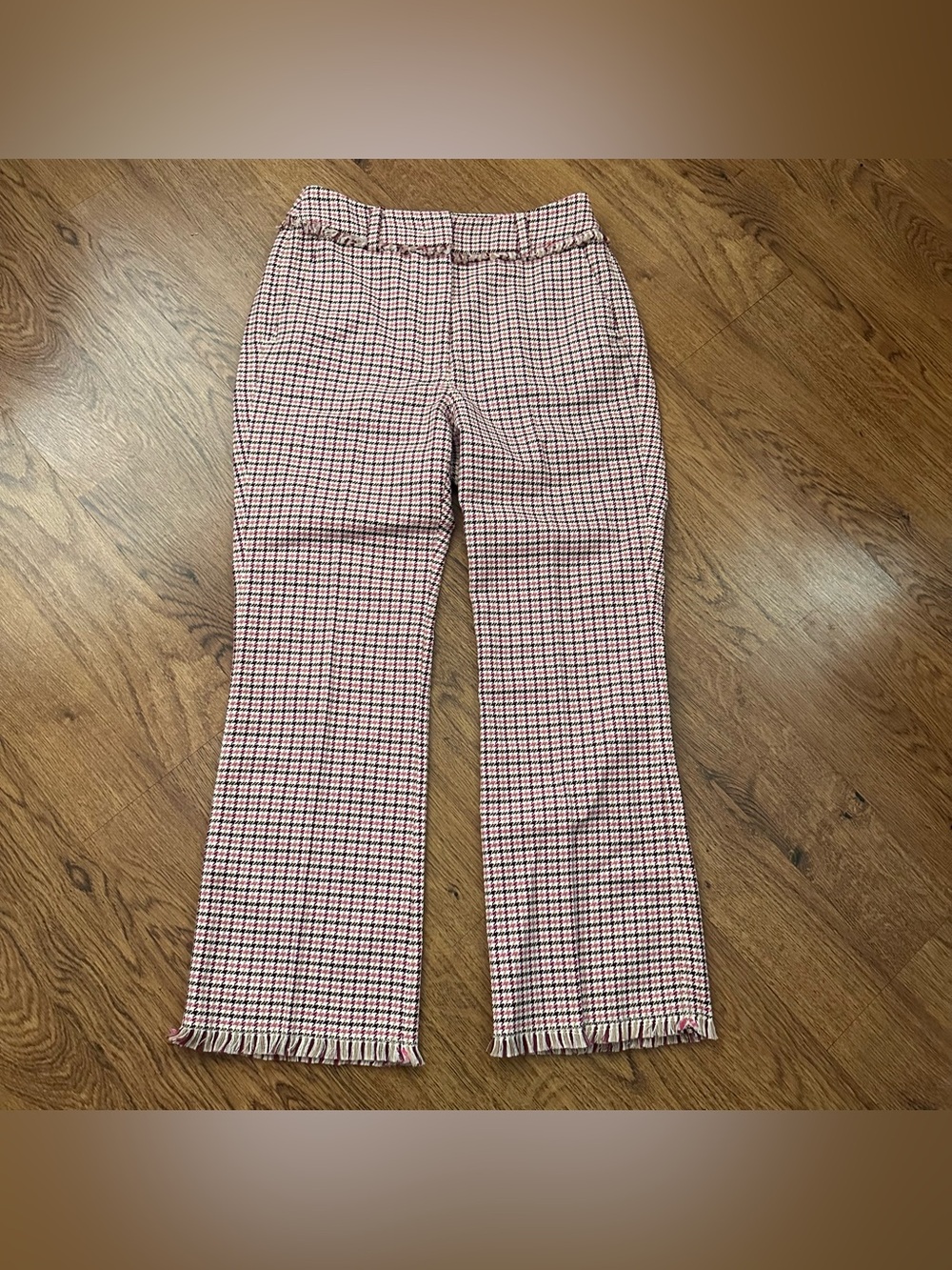 Weekend MaxMara Pink Houndstooth Boot-Cut Fringe Pants size 2 Straight cut